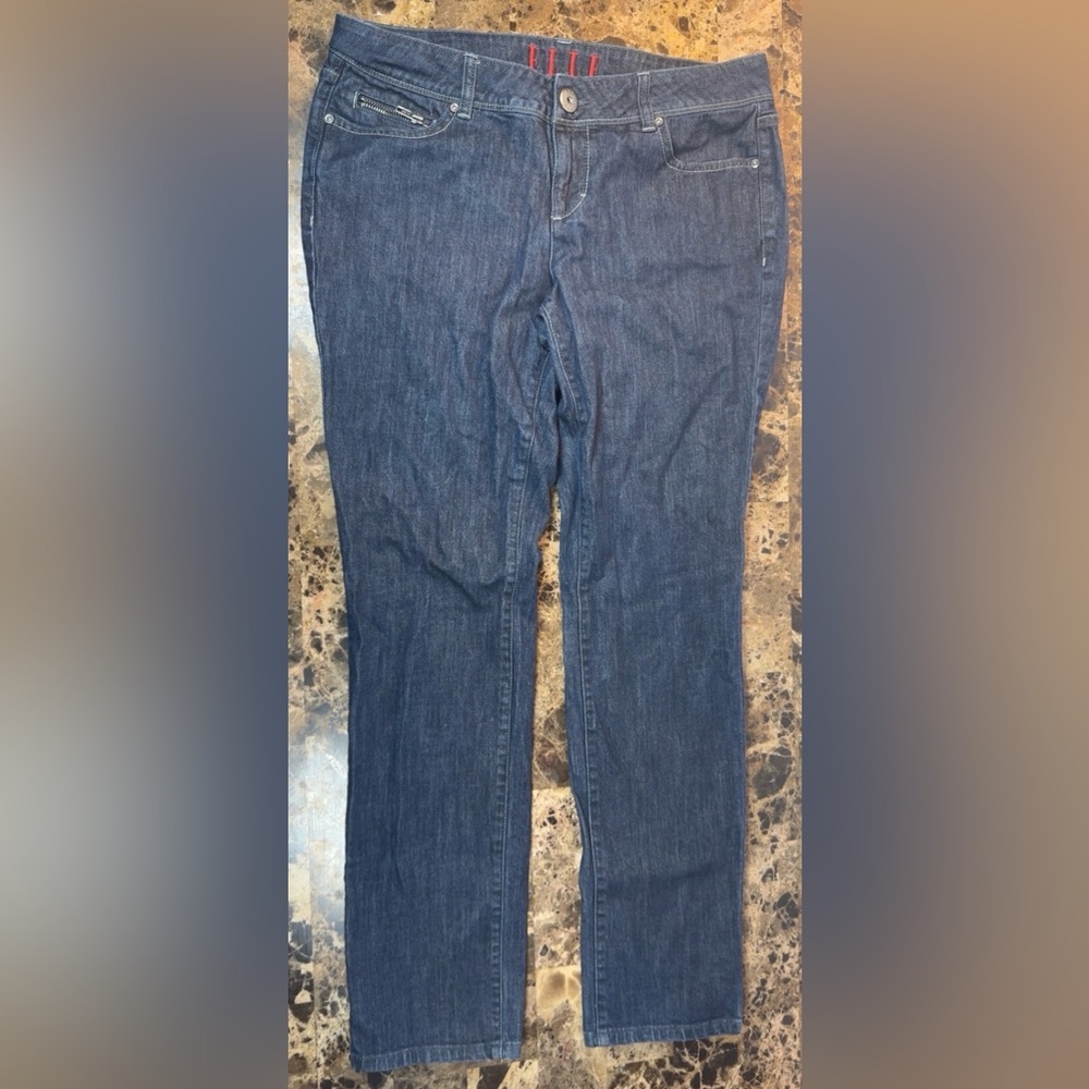 Elle Jeans Blue Dark Wash Straight Pant Jeans Stretch Women's